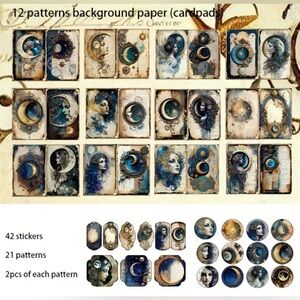 (3 for $20)54pcs Mystical Background Paper And Sticker Set